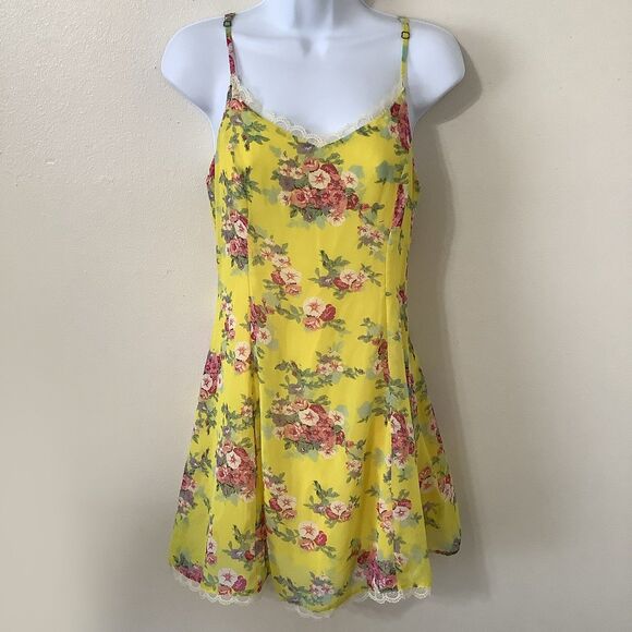 Lucca Couture Yellow Romantic Girly Feminine Dainty Fairy Mini Slip Dress Medium - Picture 1 of 12